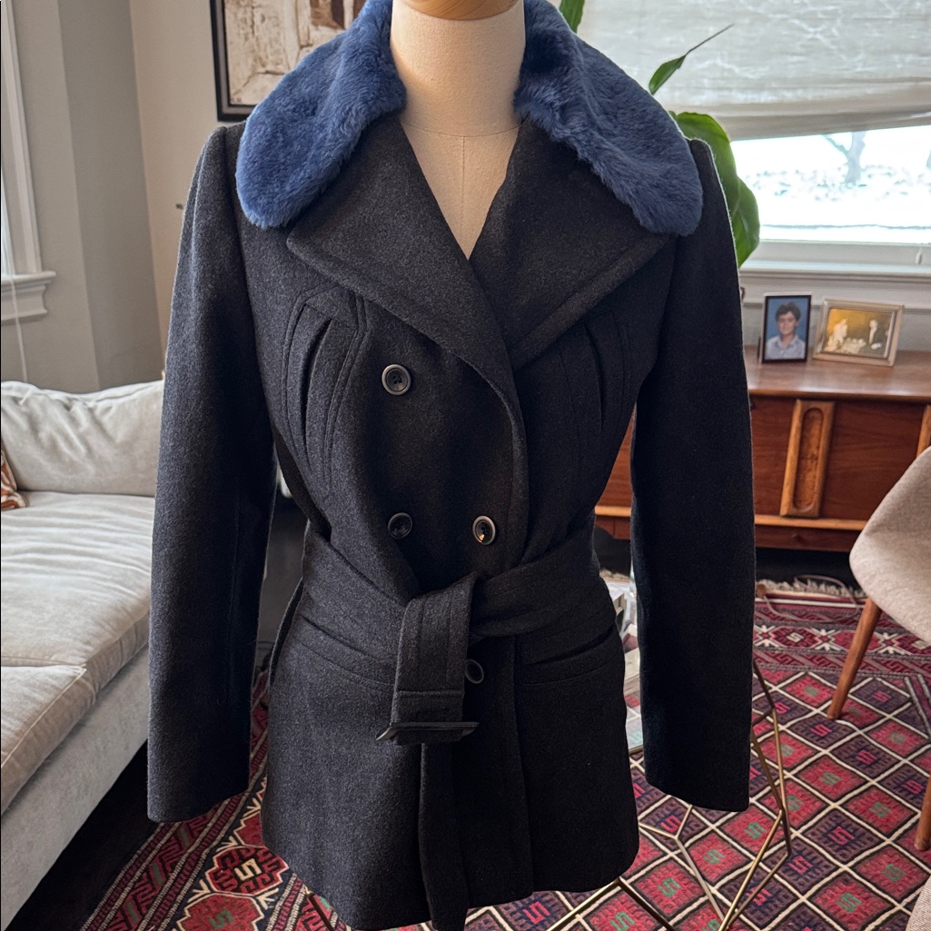 Philosophy Di Alberta Ferretti Pea Coat With Detachable Faux Fur Collar
